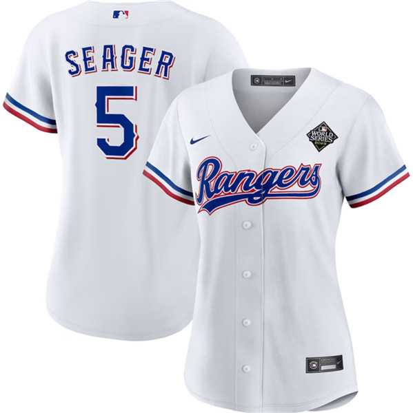 Womens Texas Rangers #5 Corey Seager White 2023 World Series Stitched Jersey(Run Small) Dzhi->mlb womens jerseys->MLB Jersey